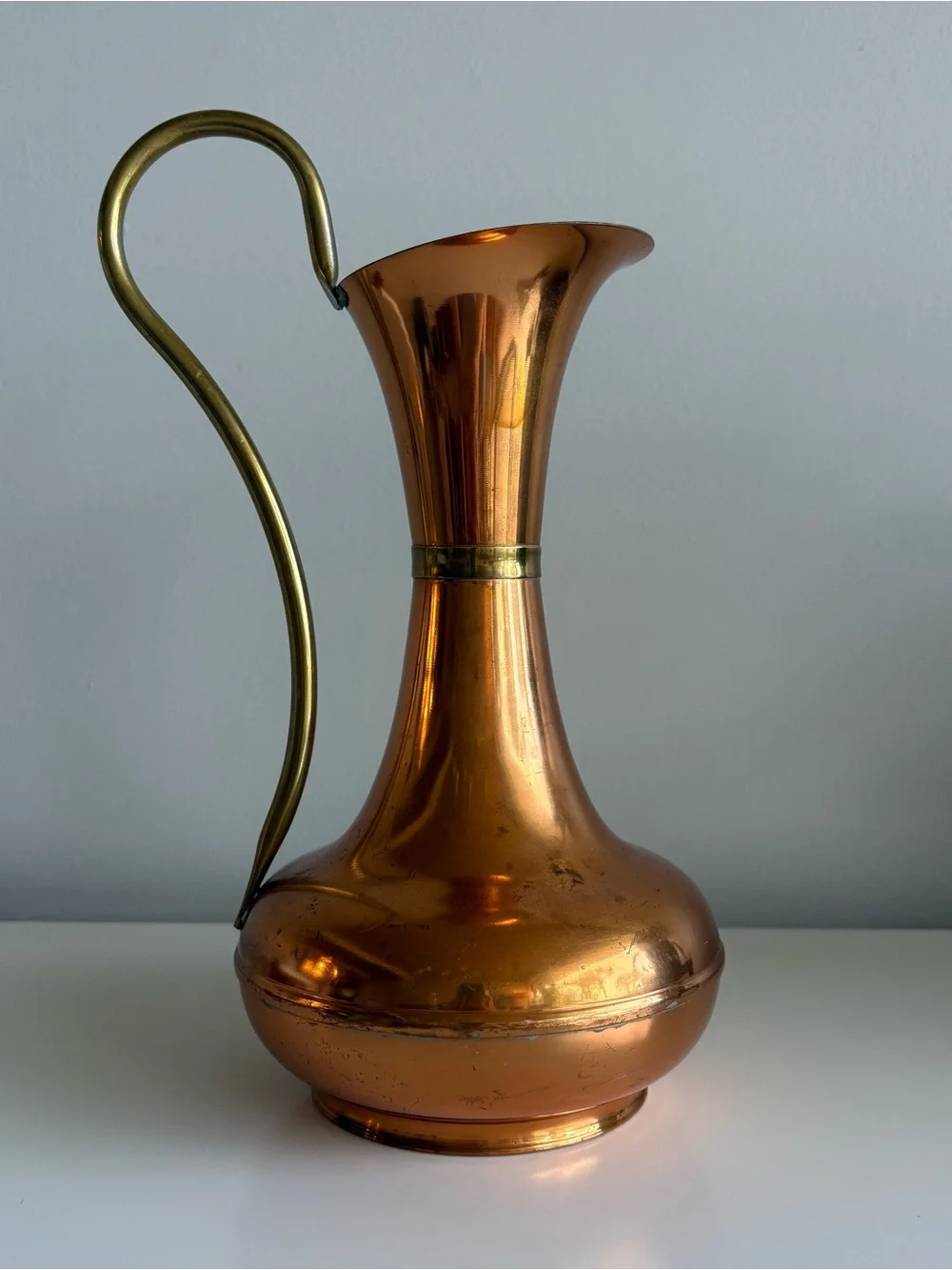 Vintage English Copper & Brass Ewer Pitcher – 12” Tall – Made in England